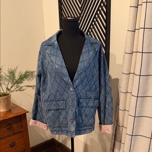 Eesome denim blazer jean jacket with floral lining medium